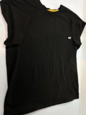 Caterpillar Black Short Sleeve Pocket Tee with Yellow Accent